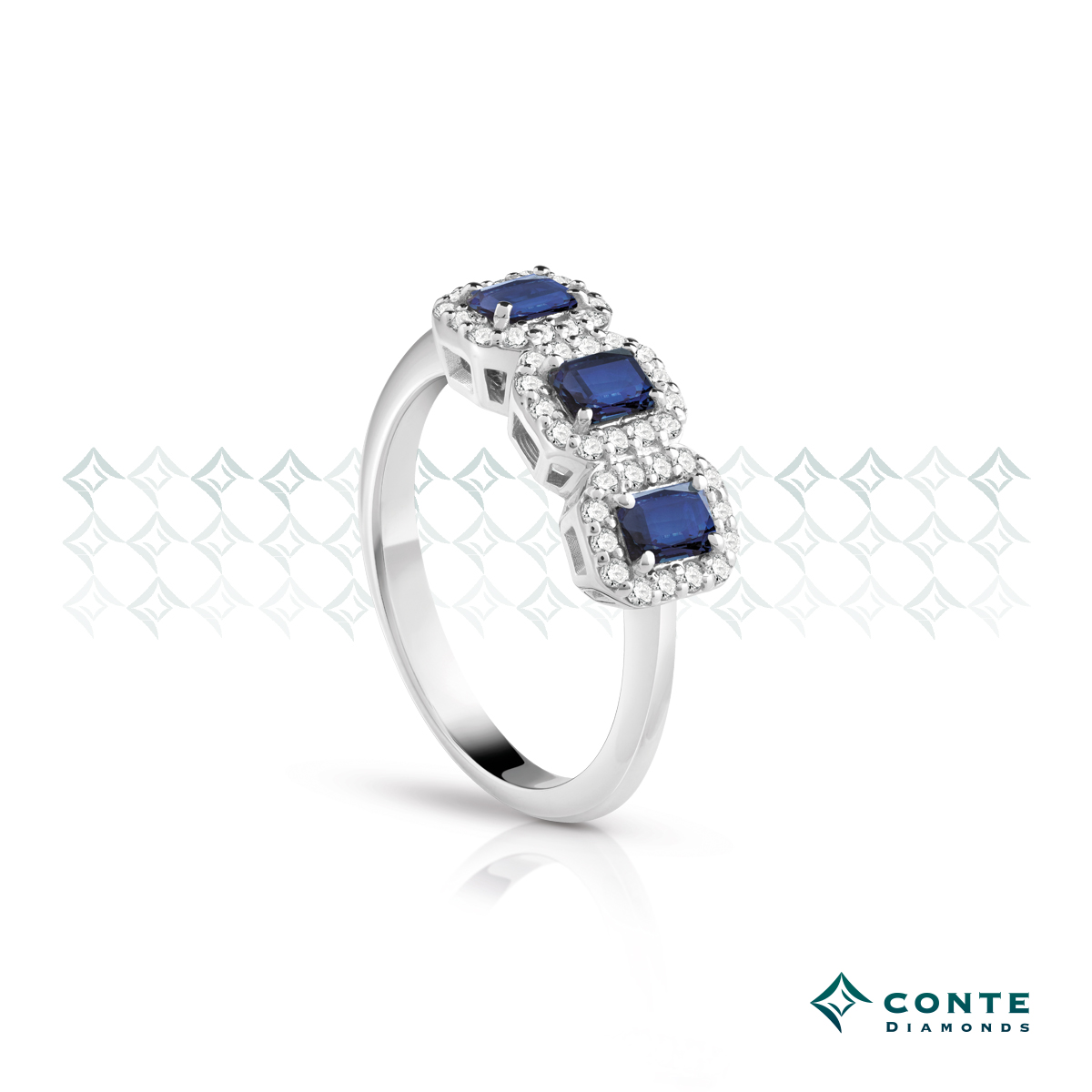 Anello trilogy con zaffiri ottagonali