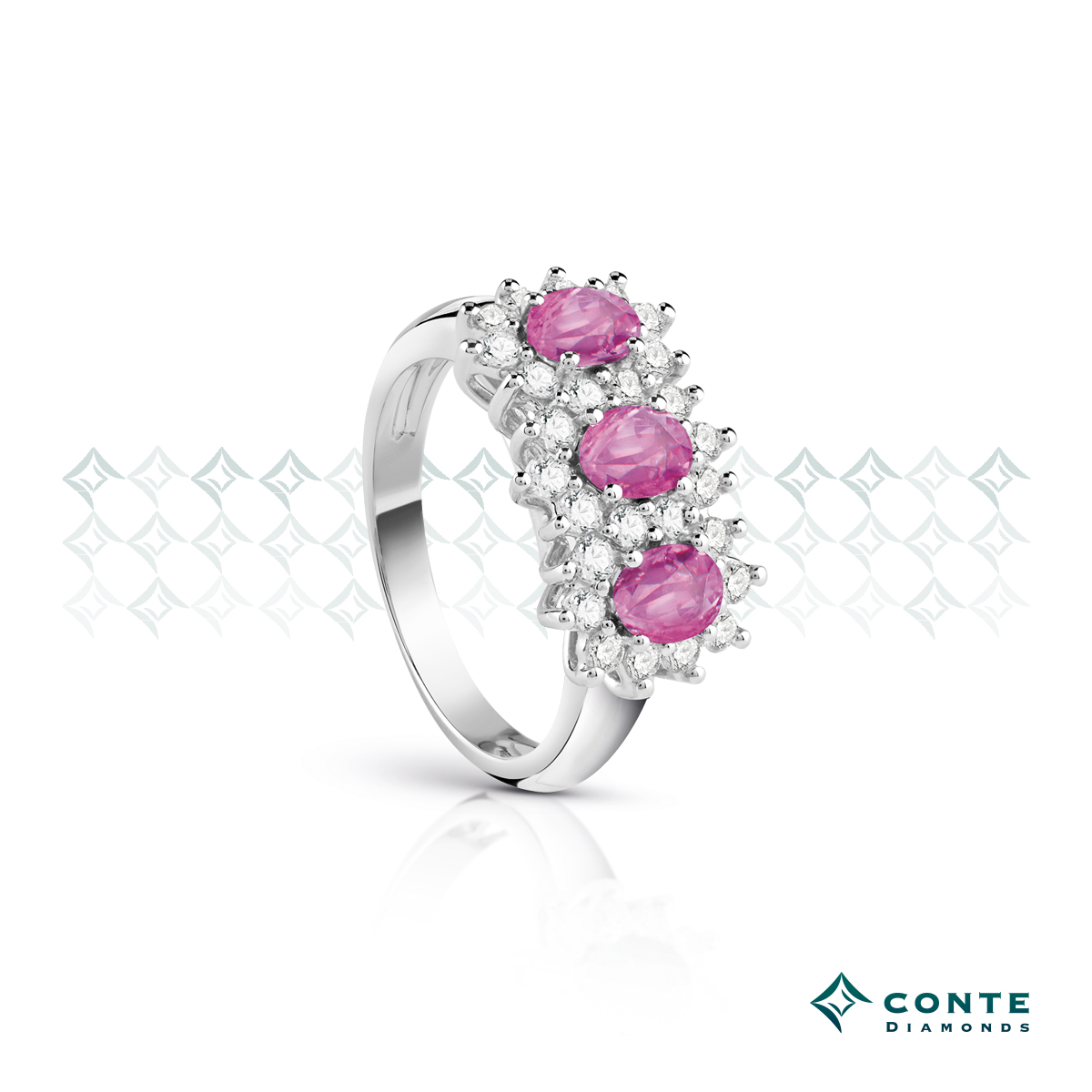 Anello trilogy con zaffiri rosa