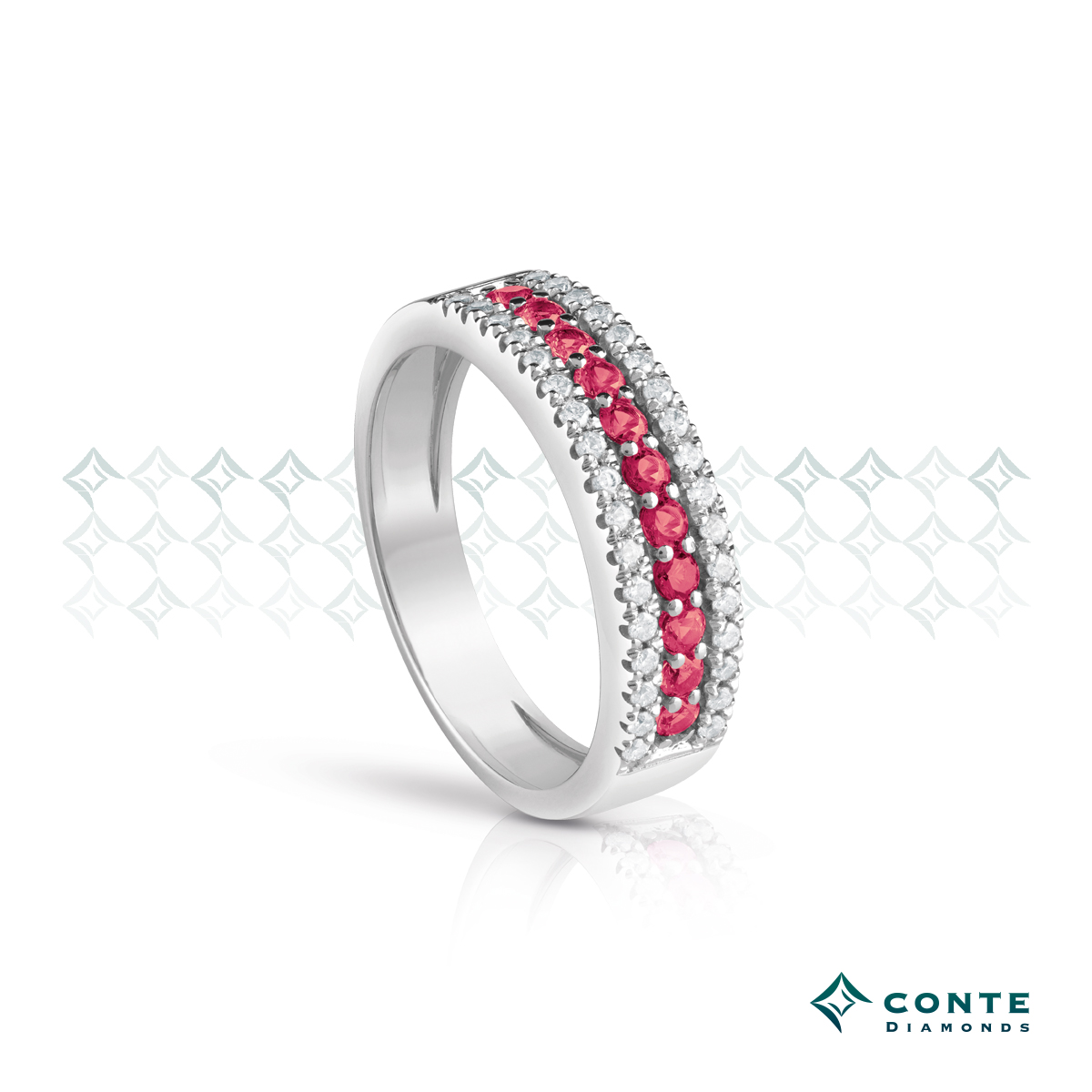 Veretta tre file con rubini e diamanti