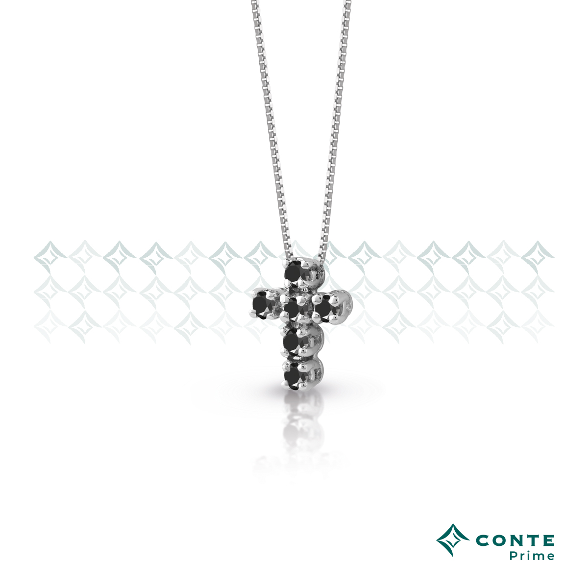 Collana croce C-Rainbow con diamanti neri
