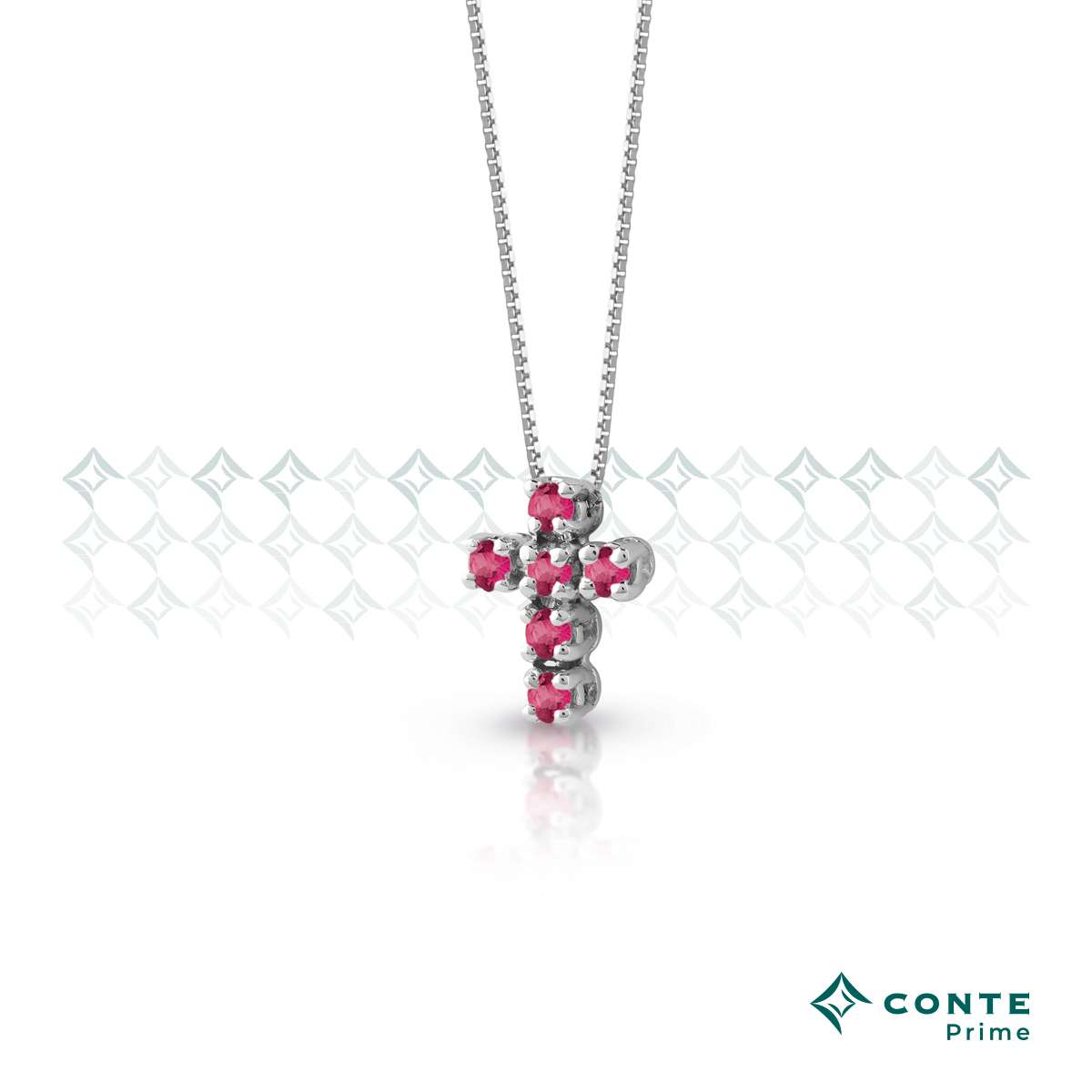 Collana croce C-Rainbow con rubini