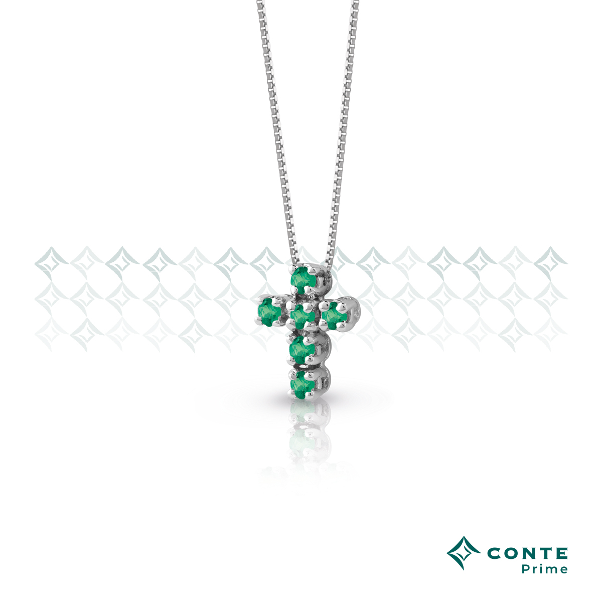 Collana croce C-Rainbow con smeraldi