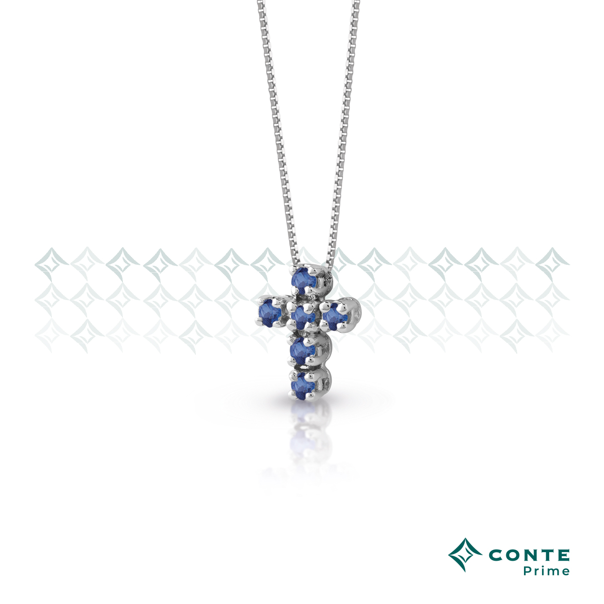 Collana croce C-Rainbow con zaffiri
