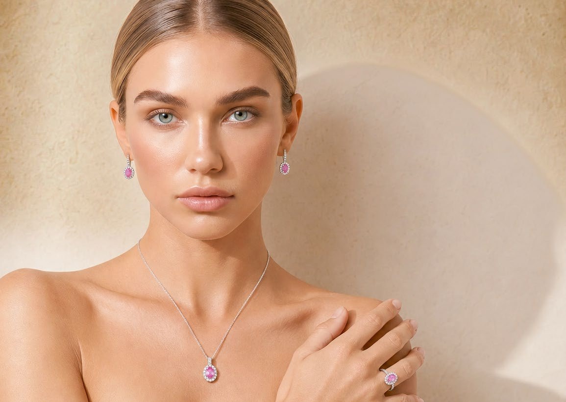 Collezione Ninfa di Conte Diamonds: anello, collana, pendente con smeraldo, rubino, zaffiro